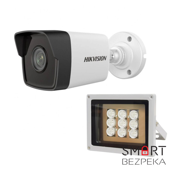 Комплект: IP-видеокамера 2 Мп Hikvision DS-2CD1021-I(F) (2.8mm) + ИК-прожектор Lightwell LW9-100IR45-220