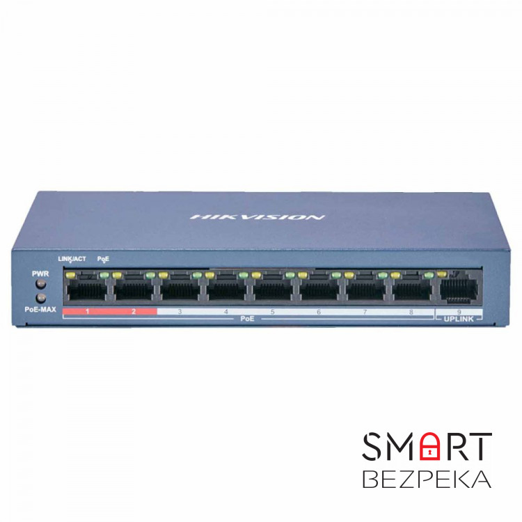 Неуправляемый PoE-коммутатор Hikvision DS-3E0109P-E/M(B) с 8 портами PoE