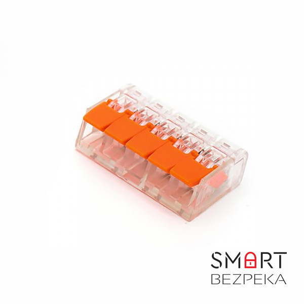 Клема швидкого монтажу 221-415 з важелями на 5 дротів прозора