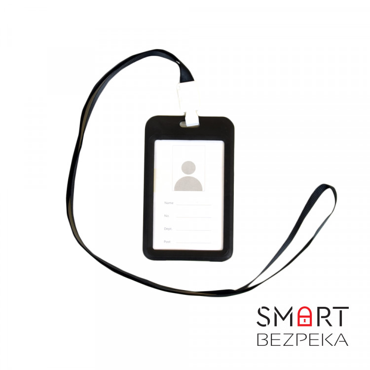 Бейдж на шнурке, вертикальный, цвет черный – ATIS, 111 x 69 x 5 мм