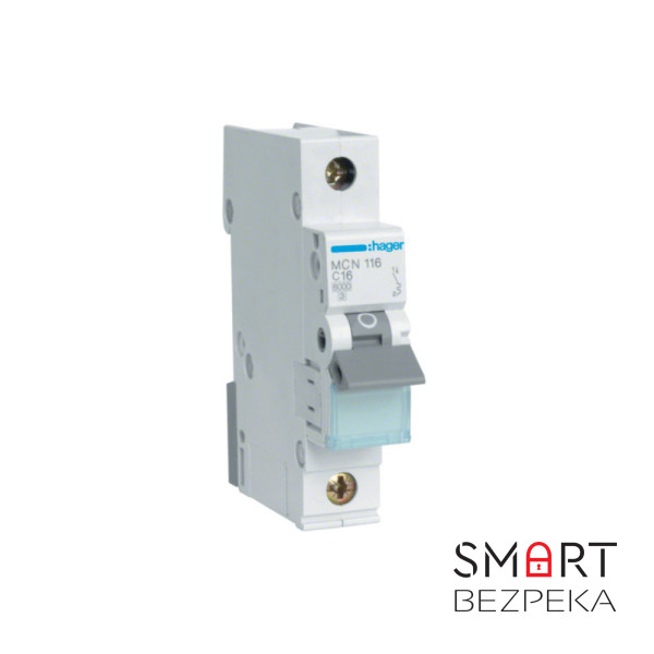 Автоматичний вимикач Hager MCN116A 1P 6 кА C-16A 1M