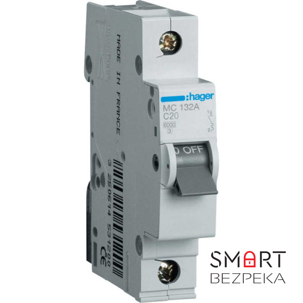 Автоматичний вимикач Hager MCN132A 1P 6 кА C-32A 1M