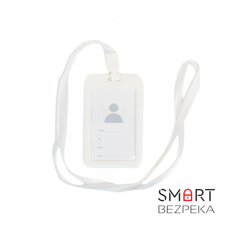 Бейдж на шнурку, вертикальний, колір білий – ATIS, 111 x 69 x 5 мм
