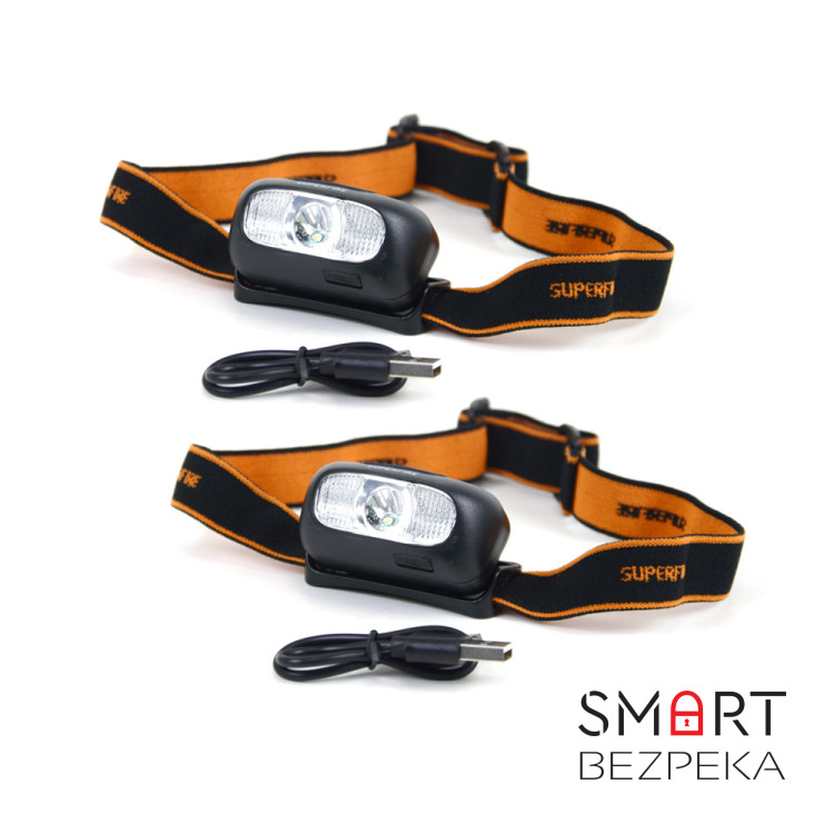 Комплект із двох налобних ліхтарів SUPERFIRE HL05-D, що перезаряджаються, з потужністю 2 Вт