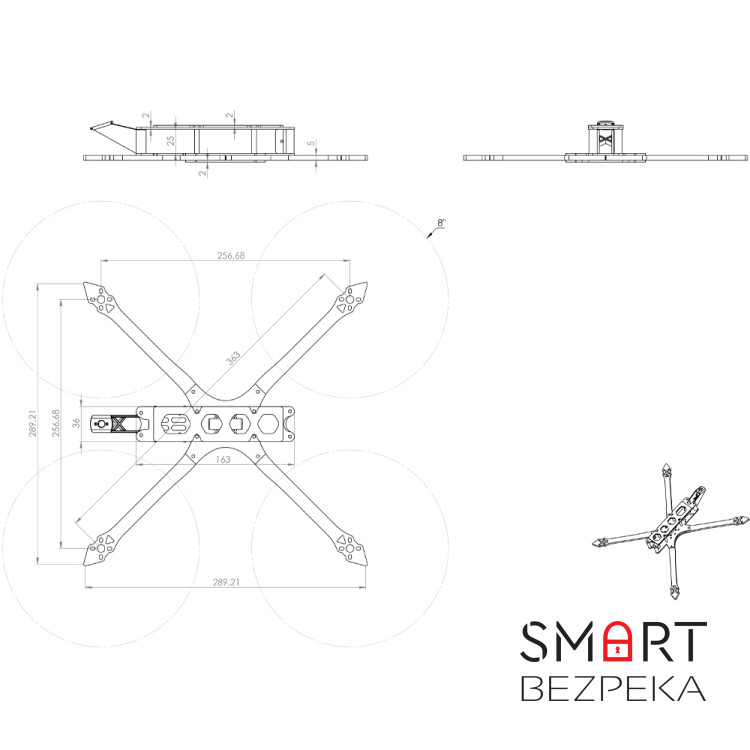 Карбонова рама для FPV-дрона Амага 8 під 8-ми дюймові пропелери