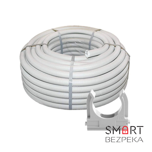 Комплект: гофротруба Light ДКС ПВХ D 25 (50 м) сіра + кліпси для гофри 25 мм (50 шт/уп) сіра