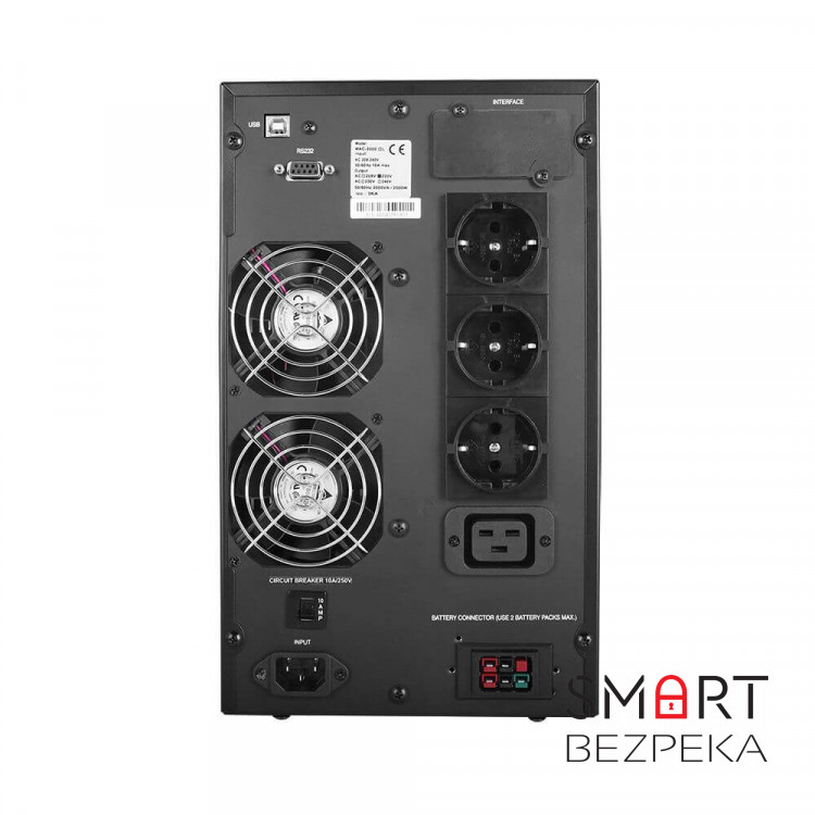 Джерело безперебійного живлення Powercom MAC-2000 Schuko 2000ВА / 2000Вт онлайн з чистою синусоїдою
