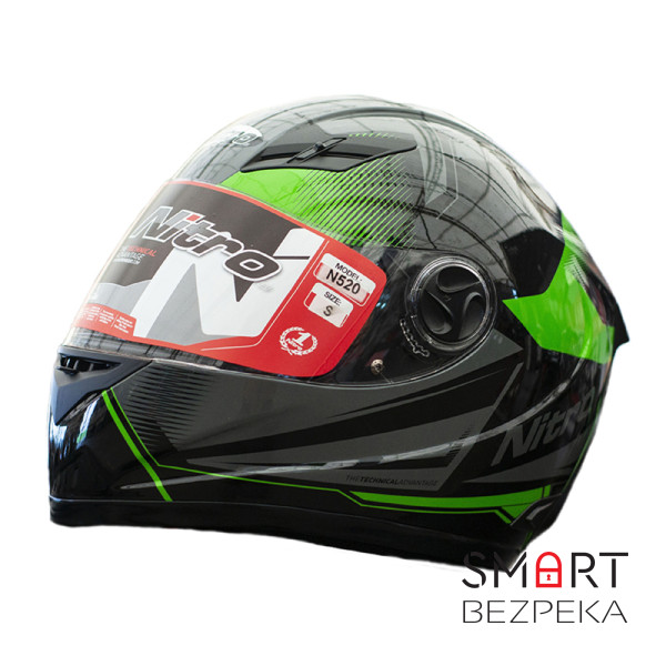 Мотошолом інтеграл Nitro N520 Fortis BLACK/GUN/GREEN (чорний, сірий, зелений), розмір XXL