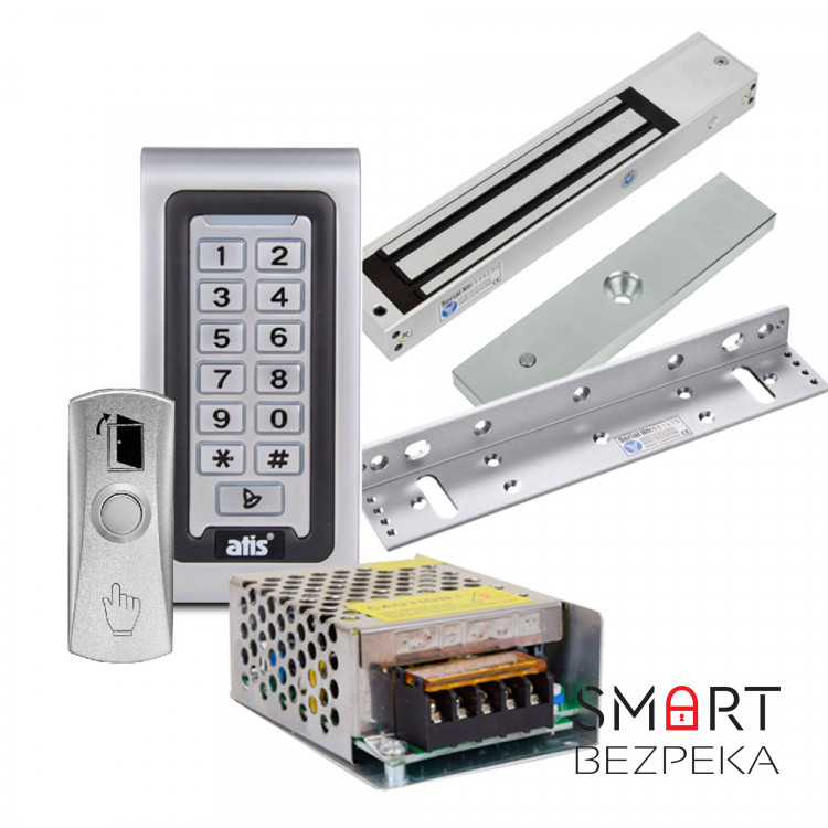 Комплект контролю доступу з кодовою клавіатурою ATIS AK-601W, електромагнітним замком Yli Electronic YM-280N, куточком Yli Electronic MBK-280NL, кнопкою виходу Yli Electronic PBK-815, блоком живлення Full Energy BGM-123Pro 12 В / 3 А