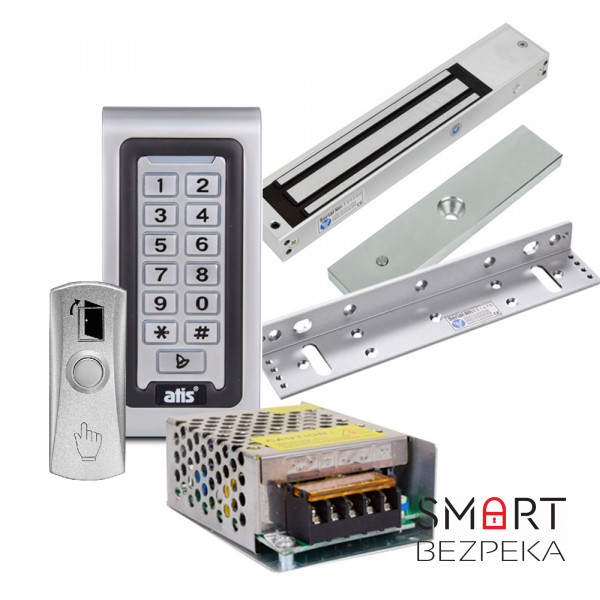 Комплект контролю доступу з кодовою клавіатурою ATIS AK-601W, електромагнітним замком Yli Electronic YM-280N, куточком Yli Electronic MBK-280NL, кнопкою виходу Yli Electronic PBK-815, блоком живлення Full Energy BGM-123Pro 12 В / 3 А