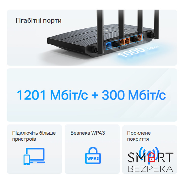 Маршрутизатор TP-Link Archer AX12 двухдиапазонный гигабитный с Wi-Fi 6