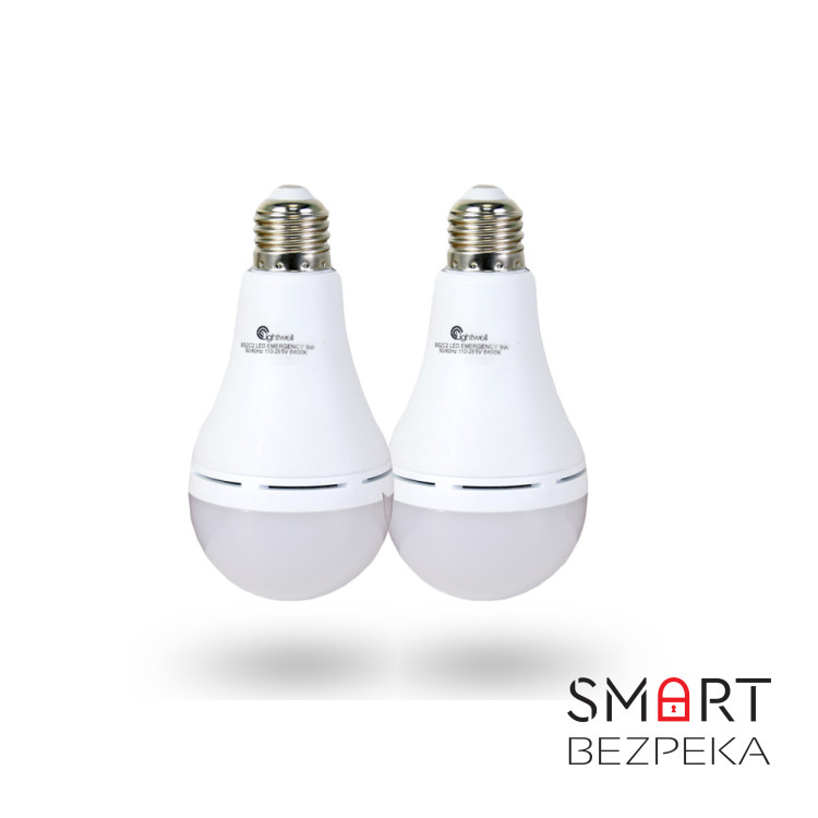 Комплект із двох ламп LED Lightwell BS2C2 9 Вт Е27 з вбудованим акумулятором