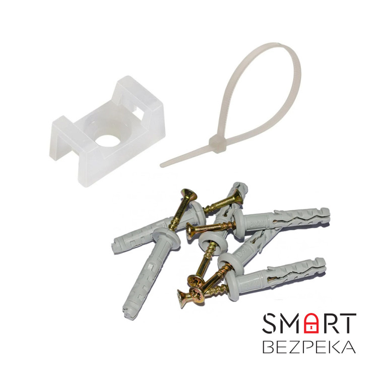 Монтажний комплект: Стяжка Relfix 4 x 250 мм (100 шт/уп) біла + Майданчик для стяжки під дюбель 9 x 15 мм біла (100шт) + Дюбеля швидкого монтажу 6 x 40 мм гриб (100 шт/уп)