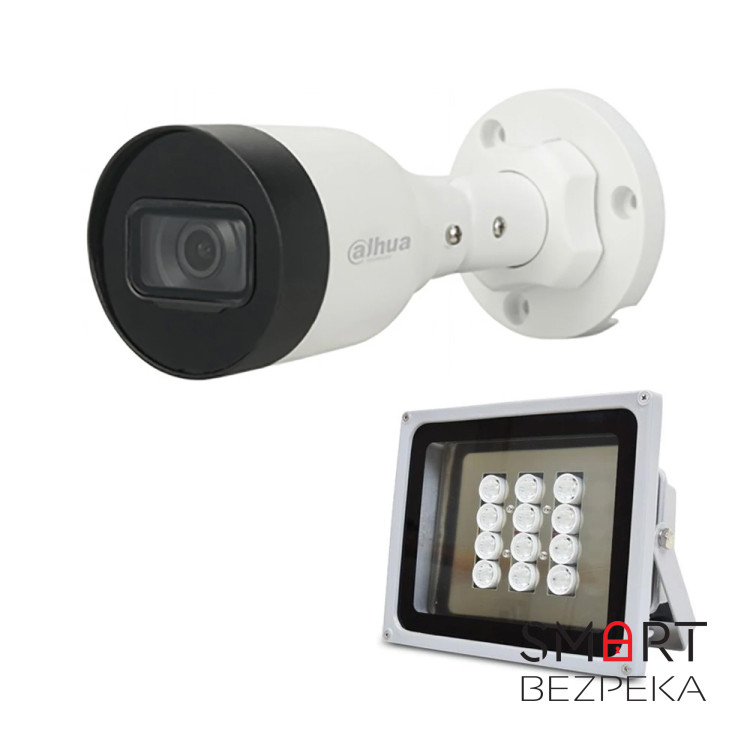 Комплект: IP-відеокамера 4 Мп Dahua DH-IPC-HFW1431S1P-S4 (2.8мм) + ІЧ-прожектор Lightwell LW12-100IR60-220