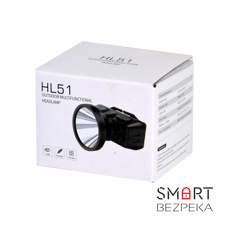 Налобний LED ліхтар SUPERFIRE HL51, що перезаряджається, з потужністю 2.5 Вт