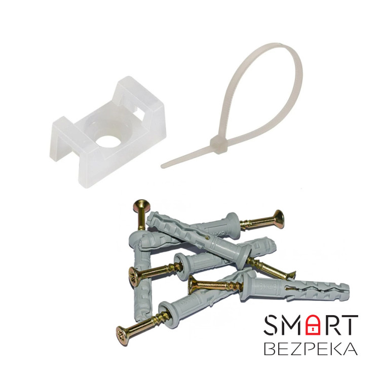 Монтажный комплект: Стяжка Relfix 5 x 450 мм (100 шт/уп) белая + Площадка для стяжки под дюбель 16 x 22 мм белый (100шт)+ Дюбеля быстрого монтажа 6 x 40 мм потай (100 шт/уп)