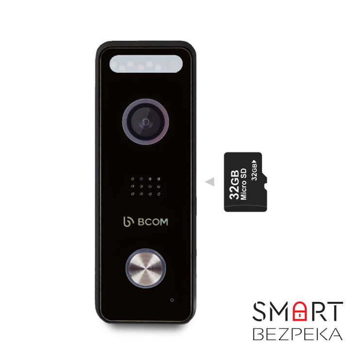 Комплект відеопанель BCOM BT-400FHD/T Black SD з підтримкою Tuya Smart з вбудованою картою пам'яті на 32 GB