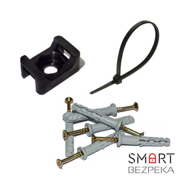 Монтажний комплект: Стяжка Relfix 5 x 450 мм (100 шт/уп) чорна + Майданчик для стяжки під дюбель 16 x 22 мм чорний (100шт) + Дюбелі швидкого монтажу 6 x 40 мм потай (100 шт/уп)