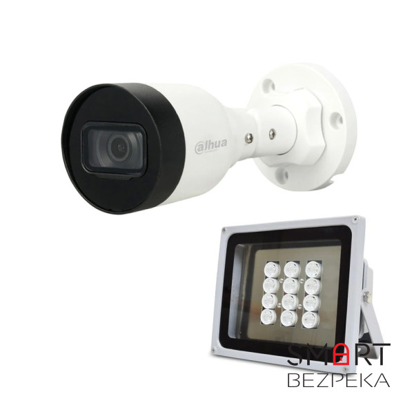 Комплект: IP-відеокамера 2 Мп Dahua DH-IPC-HFW1230S1-S5 2.8mm + ІЧ-прожектор Lightwell LW12-140IR45-220