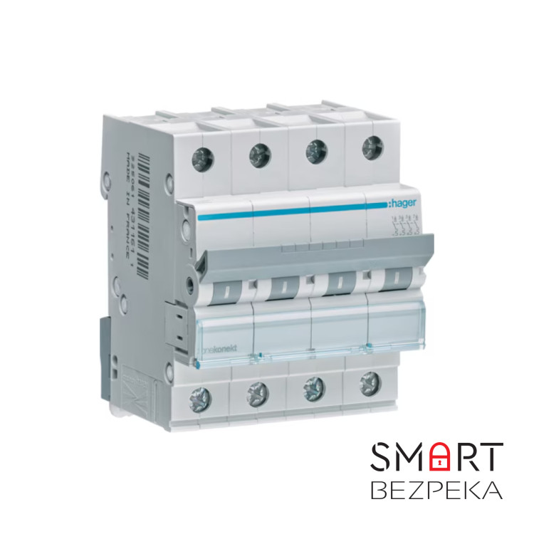 Автоматичний вимикач Hager MCN463 4P 6 кА C-63A 4M