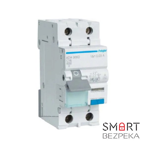 Диференціальний автоматичний вимикач Hager ADA966D ДАВ, 1P+N, 6kA, C-16A, 30mA, A