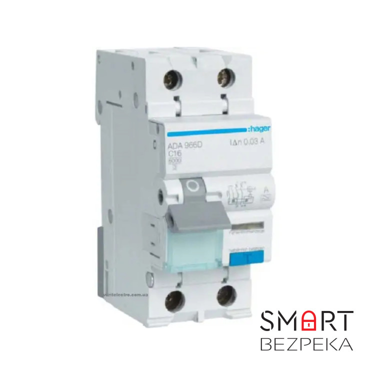 Диференціальний автоматичний вимикач Hager ADA966D ДАВ, 1P+N, 6kA, C-16A, 30mA, A