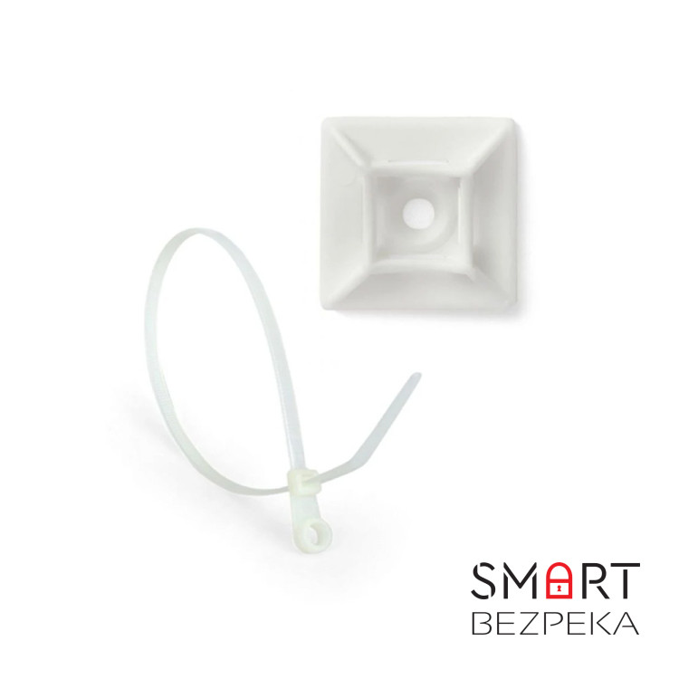 Монтажный комплект: Стяжка Relfix 5 x 200 мм с креплением (100 шт/уп) белая + Площадка для стяжки Relfix самоклеящаяся универсальная 20 x 20 мм (50 шт/уп) белая