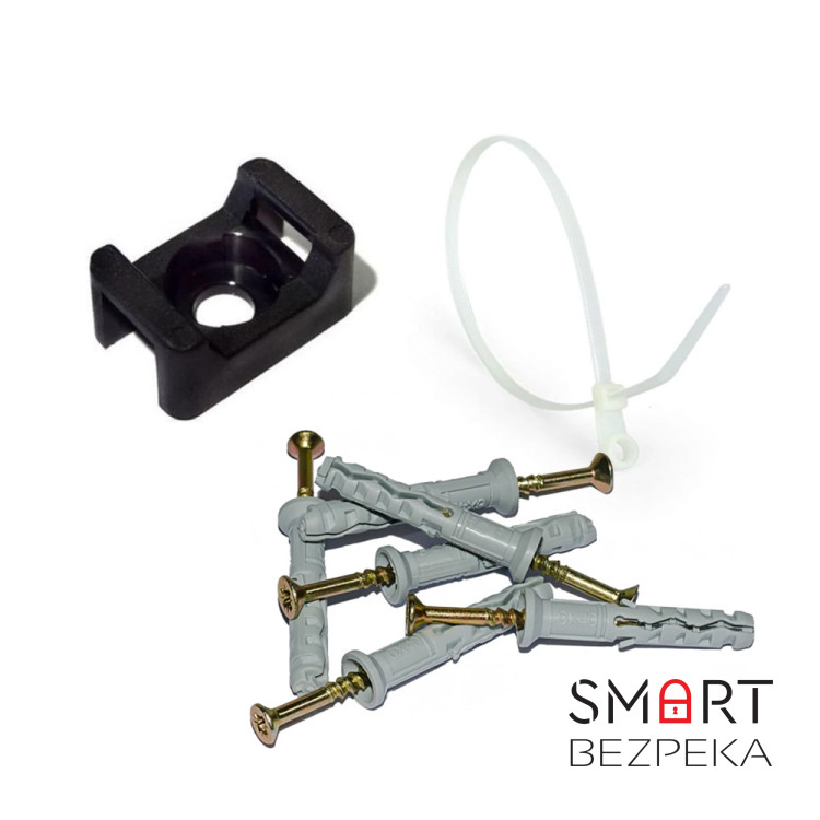 Монтажный комплект: Стяжка Relfix 5 x 200 мм с креплением (100 шт/уп) белая + Площадка для стяжки под дюбель 16 x 22 мм черная (100шт) + Дюбеля быстрого монтажа 6 x 40 мм потай (100 шт/уп)