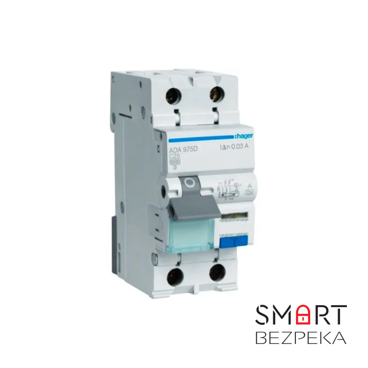 Диференціальний автоматичний вимикач Hager ADA982D ДАВ 1P+N 6kA C-32A 30mA A