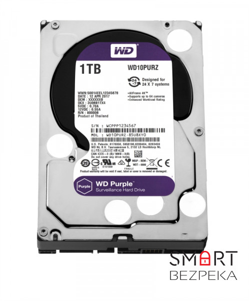 Жесткий диск 1TB Western Digital WD10PURZ для видеонаблюдения