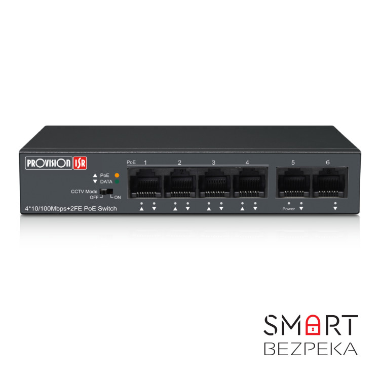 Некерований PoE-комутатор Provision-ISR PoES-0460C+2I-V2 з 4 портами PoE