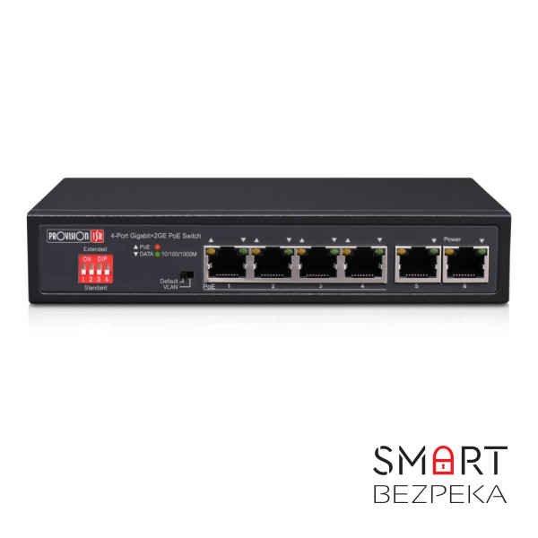 Некерований PoE-комутатор Provision-ISR PoES-0472GC+2G гігабітний з 4 портами PoE