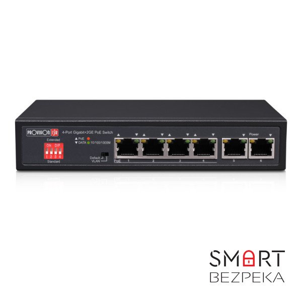 Некерований PoE-комутатор Provision-ISR PoES-0472GC+2G гігабітний з 4 портами PoE