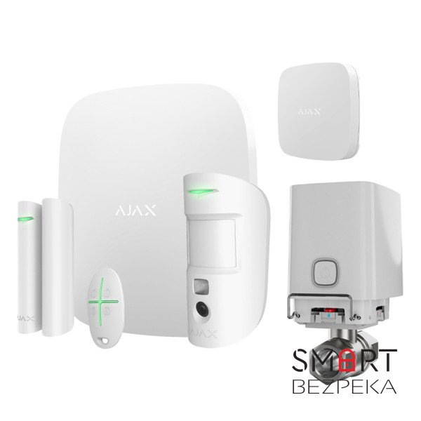 Комплект сигналізації та захисту від потопу Ajax StarterKit Cam white + Ajax WaterStop 1" white + у подарунок датчик затоплення Ajax LeaksProtect white