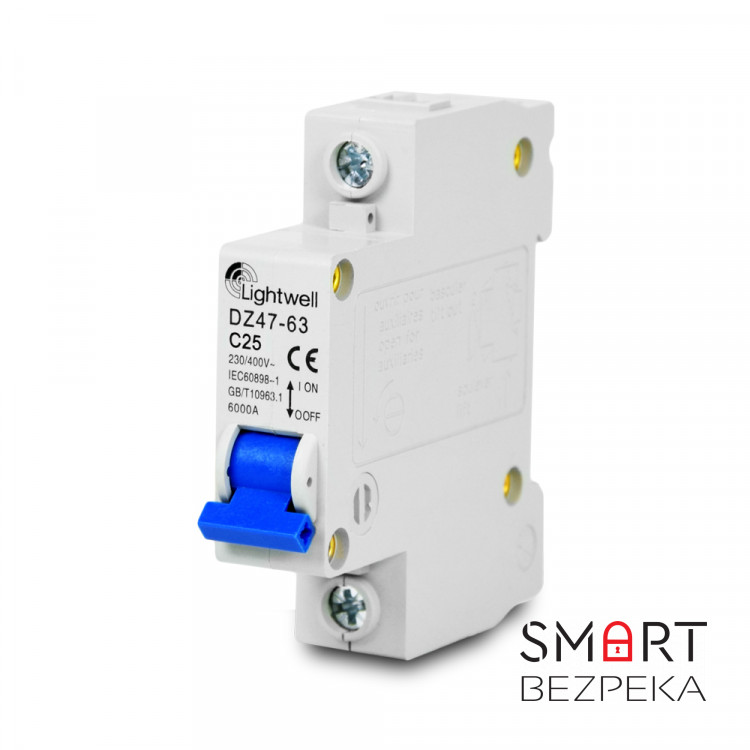Автоматичний вимикач Lightwell MCB 1P 25A  (DZ47-63 C25)