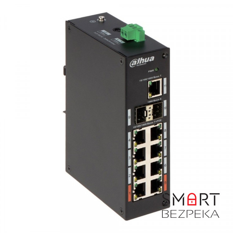 Неуправляемый 11-портовый PoE-коммутатор Dahua DH-PFS3211-8GT-120 с 8 портами PoE