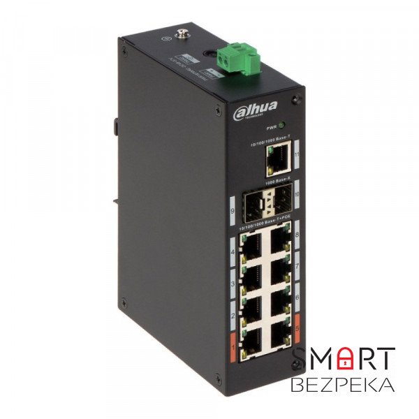 Некерований 11-портовий PoE-комутатор Dahua DH-PFS3211-8GT-120 з 8 портами PoE
