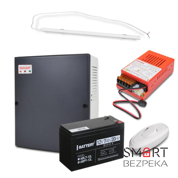 Комплект: Бокс пластиковий PLB 7-9 А·год + Cвітильник LED лінійний 450мм 10Вт 6500K + БЖ UPS 35W Smart ASCH PL + Акумулятор ABP7-12L 7 А·год + Перемикач світла e.switch wires 6A white