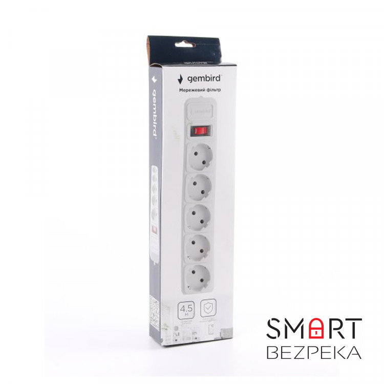 Сетевой фильтр GEMBIRD SPG5-G-15G, 4.5 м кабель, 5 розеток