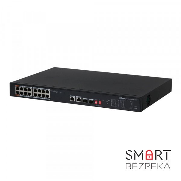 Некерований 18-портовий PoE-комутатор Dahua DH-PFS3218-16ET-135 з 16 портами PoE