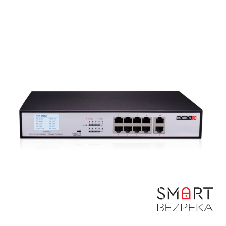 Некерований PoE-комутатор Provision-ISR PoES-08120GC+2GI гігабітний з 8 портами PoE