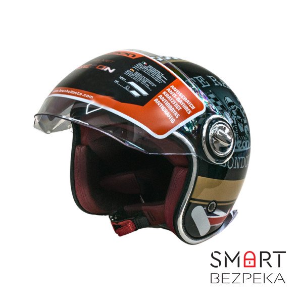 Мотошолом відкритий Beon B-108A ABS MOTO SHINY BLACK/GOLD (глянець чорний/золотий), розмір L