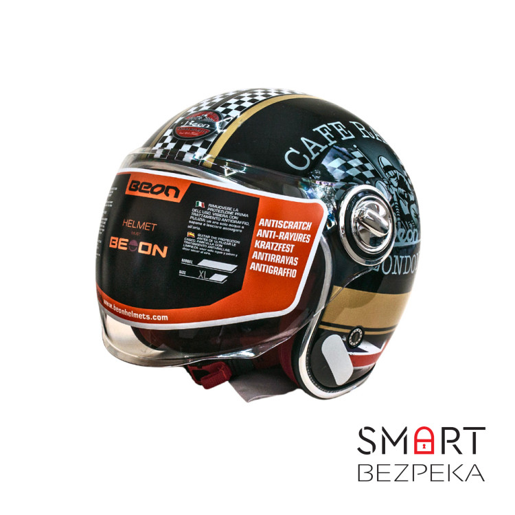 Мотошолом відкритий Beon B-108A ABS MOTO SHINY BLACK/GOLD (глянець чорний/золотий), розмір L