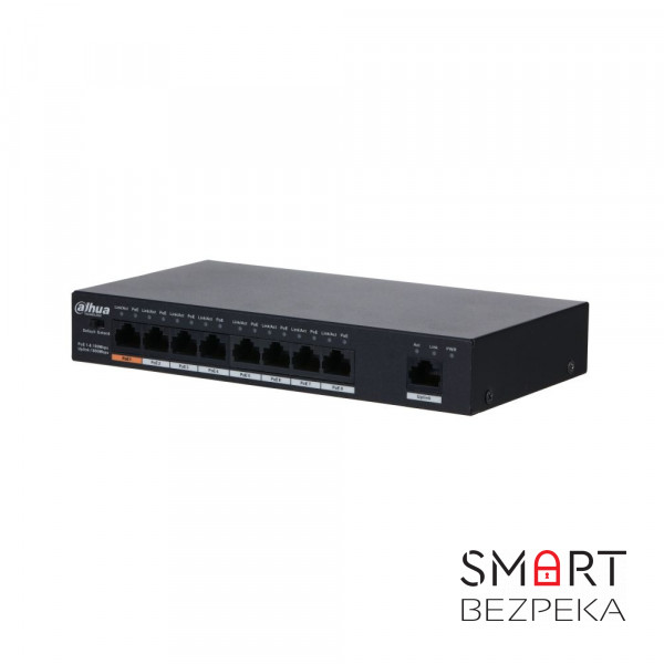 Некерований 9-портовий PoE-комутатор Dahua DH-PFS3009-8ET1GT-96 з 8 портами PoE