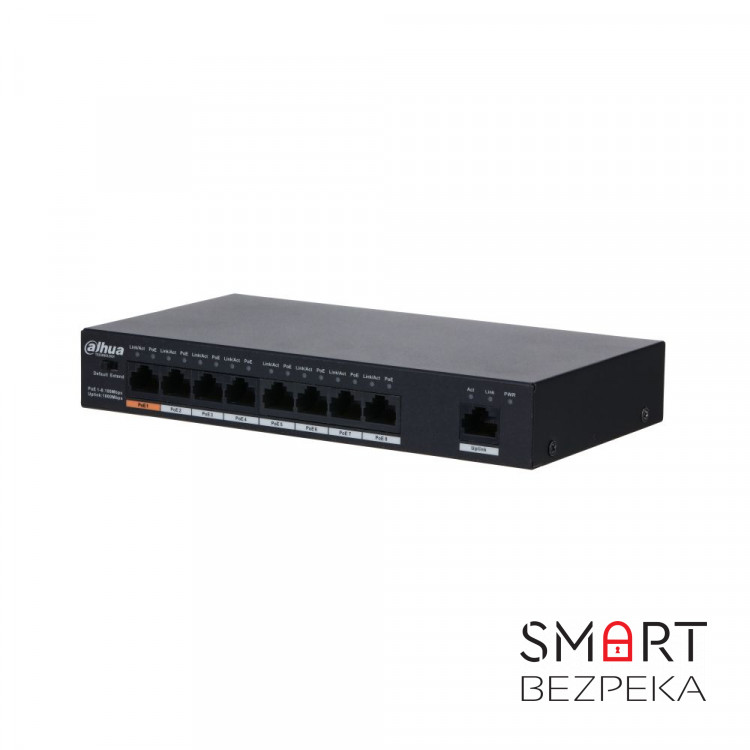 Некерований 9-портовий PoE-комутатор Dahua DH-PFS3009-8ET1GT-96 з 8 портами PoE
