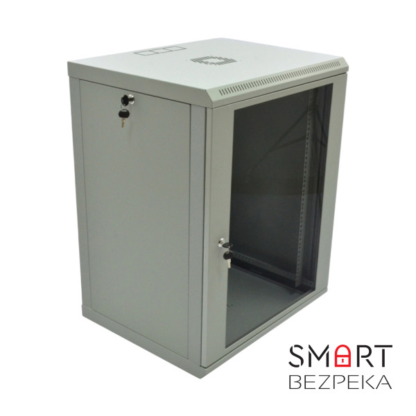 Шафа серверна SteelNet 15U 600 x 500 для мережевого обладнання (скло, сірий)