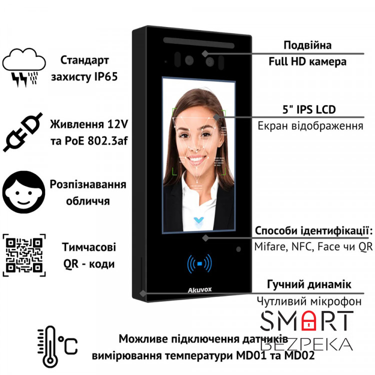 Терминал контроля доступа Akuvox A05C (распознавание лиц, NFC, BLE)