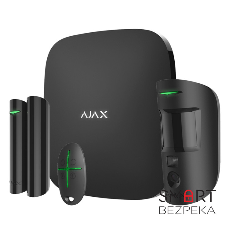 Комплект сигналізації та захисту від потопу Ajax StarterKit Cam black + Ajax WaterStop 3/4" black + у подарунок датчик затоплення Ajax LeaksProtect black