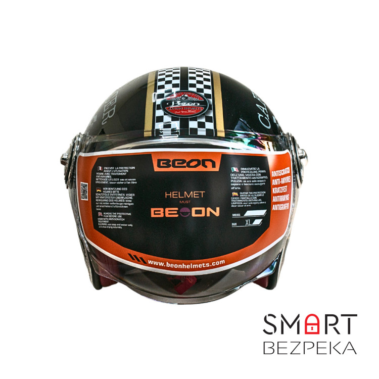 Мотошлем открытый Beon B-108A ABS MOTO SHINY BLACK/GOLD (глянец черный/золотой), размер XXL