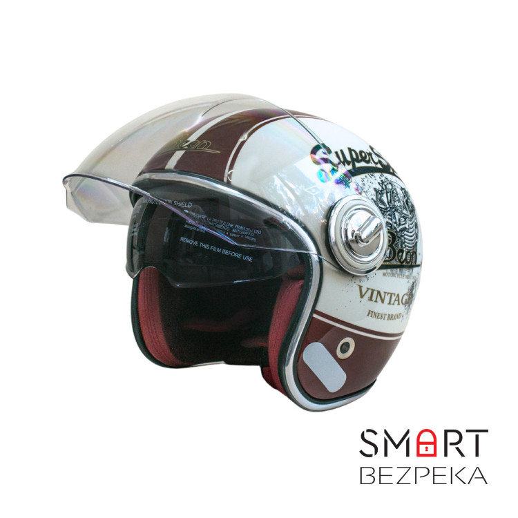 Мотошолом відкритий Beon B-108A ABS SUPER SPORT SHINY CREAM/RED (глянець кремовий/червоний), розмір XL